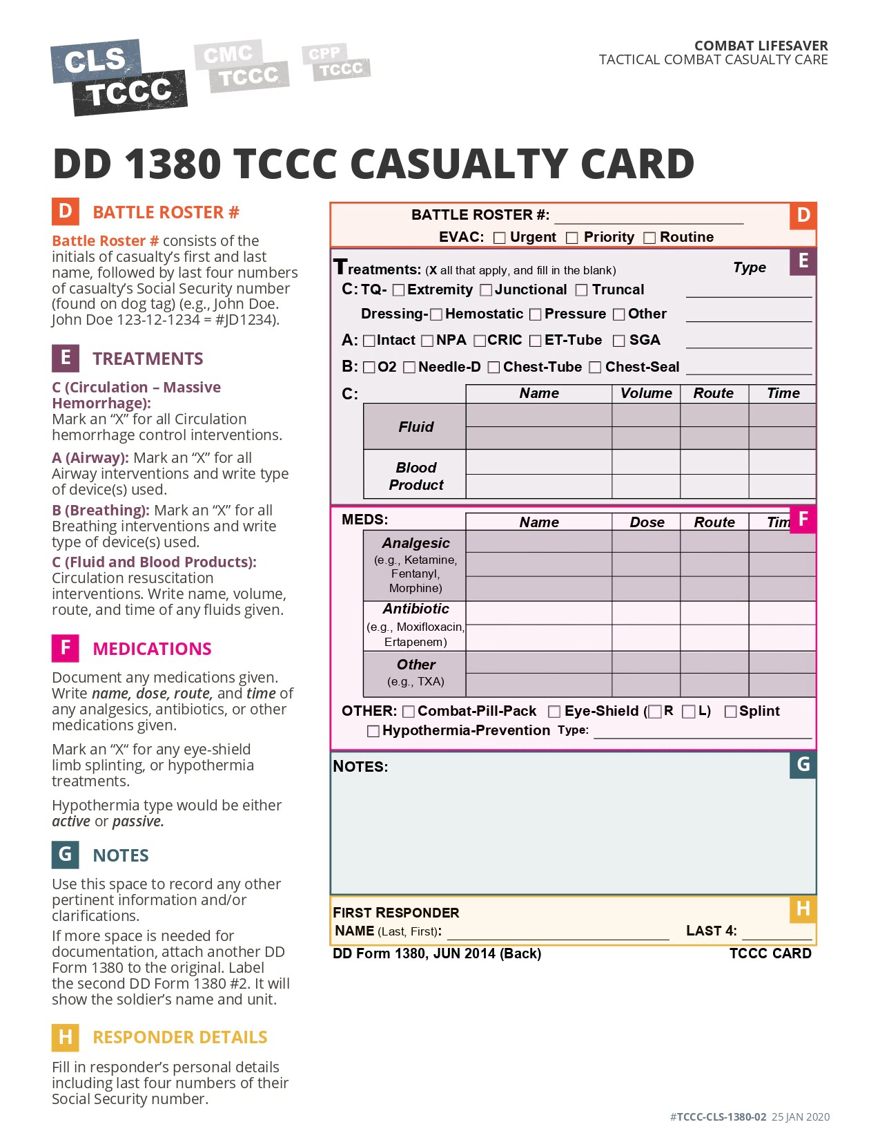 DD Form 1380 TCCC Card, page 2