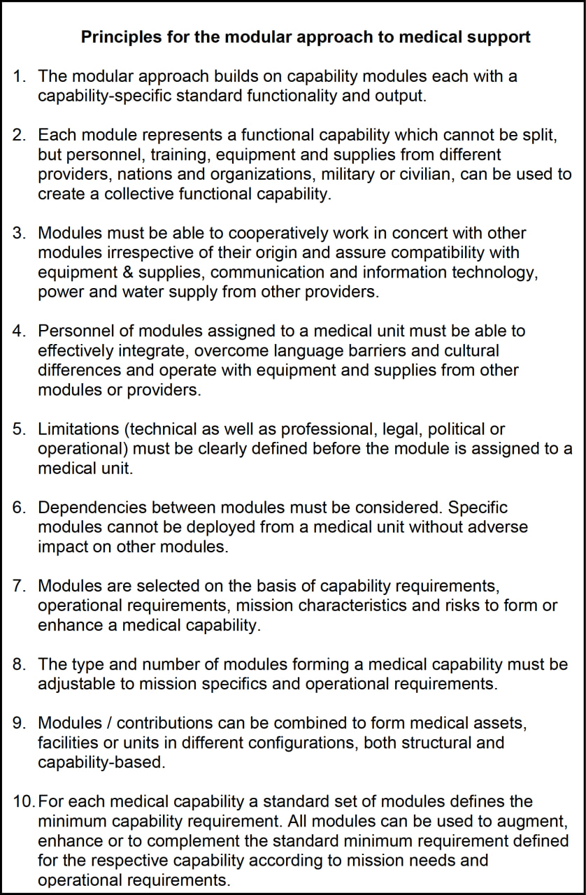 Principles for the modular approach to medical support