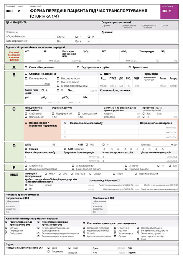 Форма передачі пацієнта під час транспортування (сторінка 1/4)