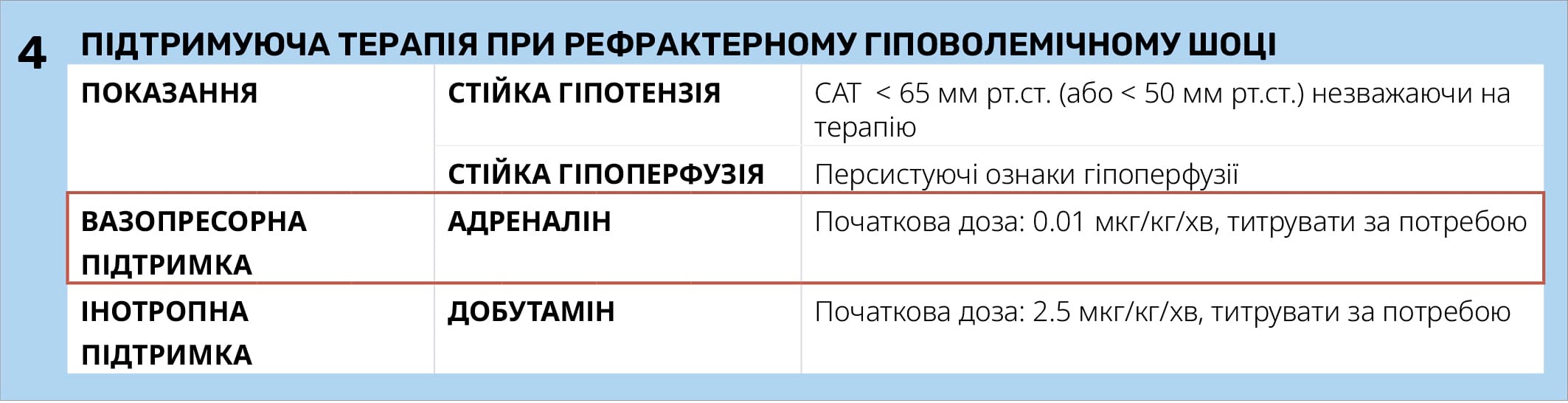 ПІДТРИМУЮЧА ТЕРАПІЯ ПРИ РЕФРАКТЕРНОМУ ГІПОВОЛЕМІЧНОМУ ШОЦІ
