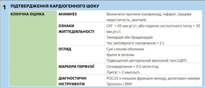 Крок 1: підтвердження кардіогенного шоку - ССТ СОП С11