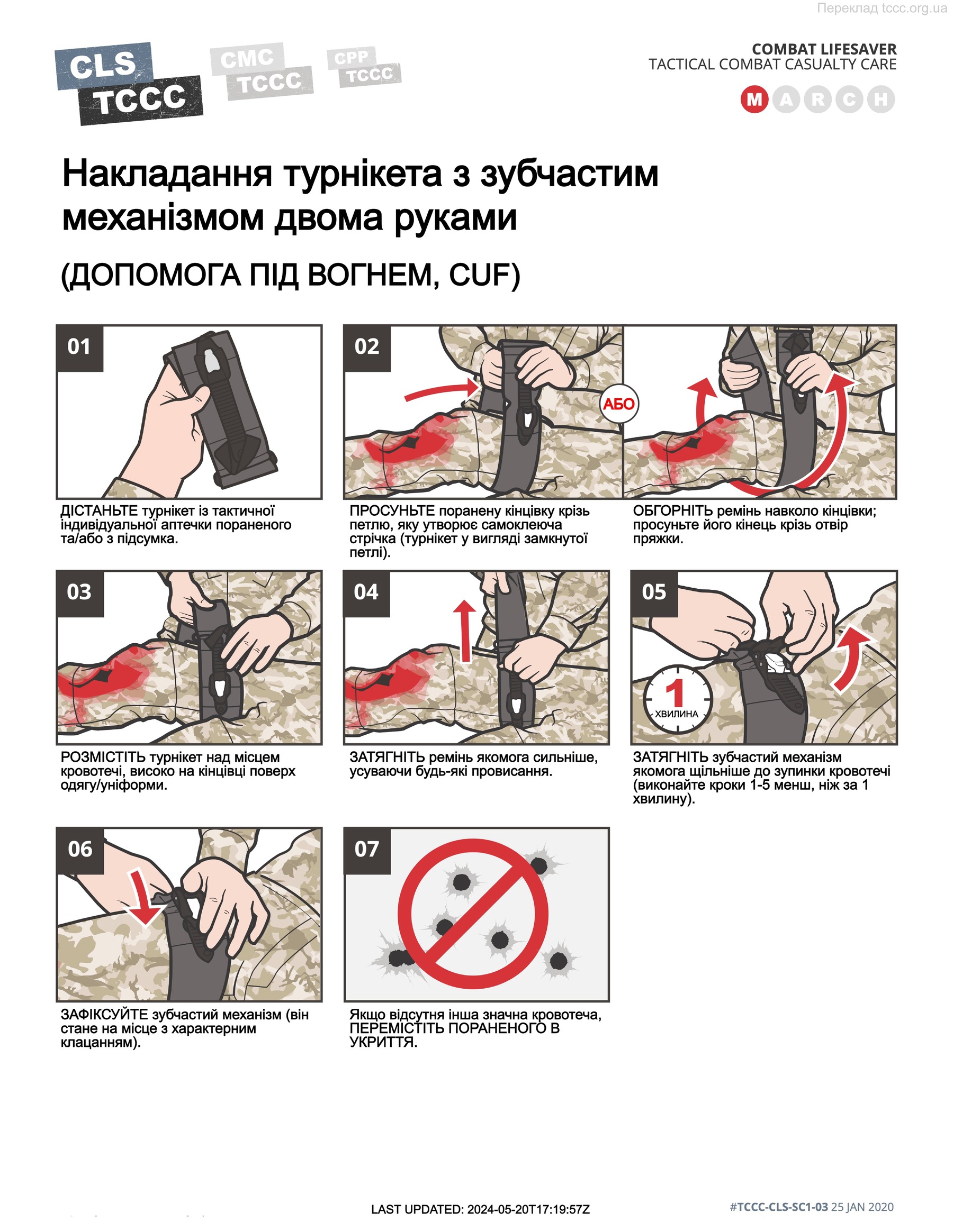 Накладання турнікета з зубчастим механізмом двома руками