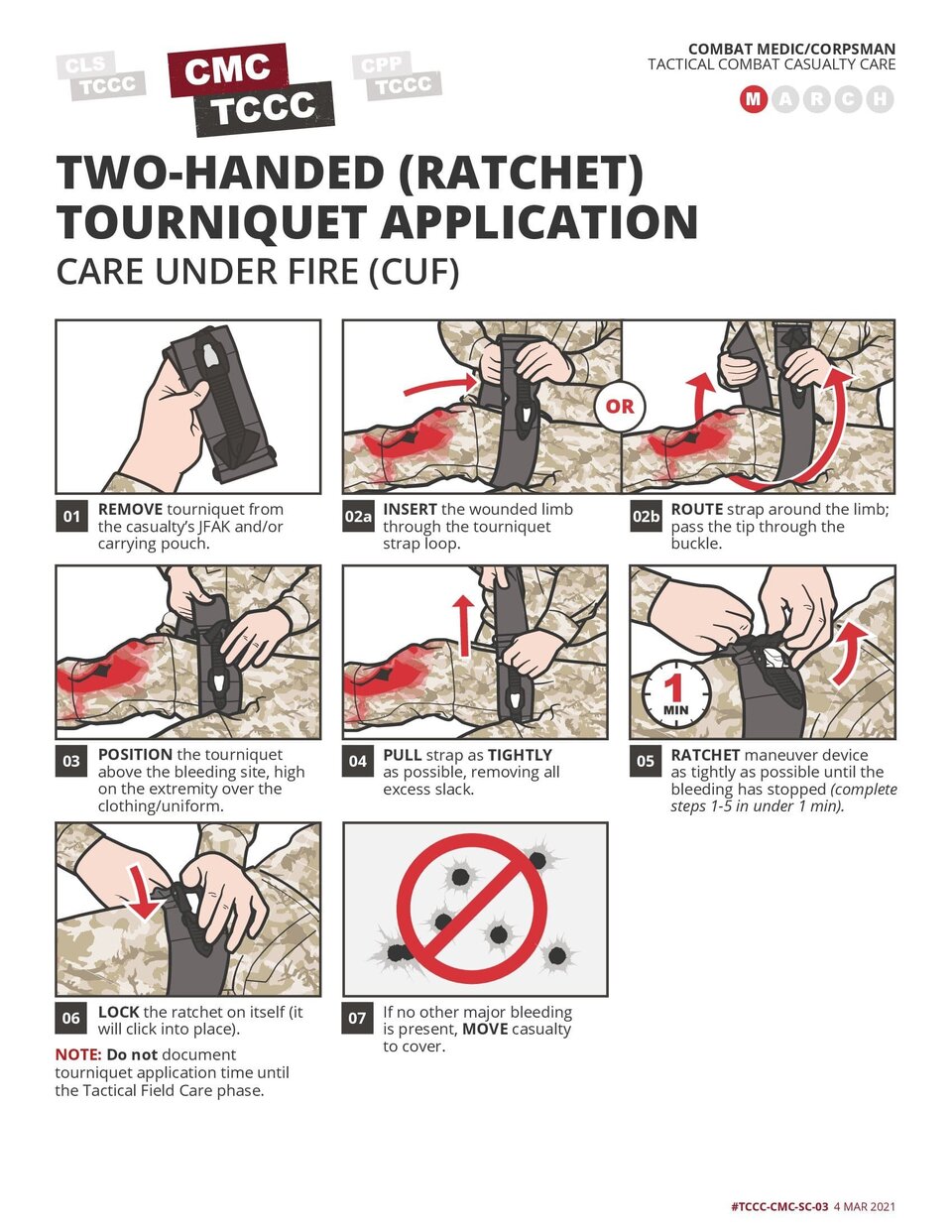 Two-Handed (Ratchet) Tourniquet Application in CUF Skills Card