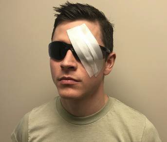 Eye shield made of glasses and plasters