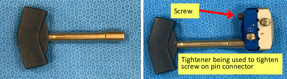 Tightens screws on pin connectors and clamps