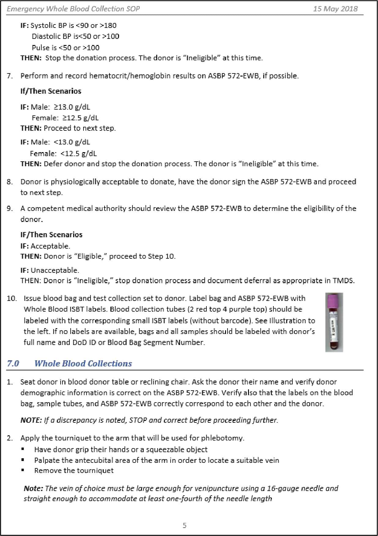 Emergency Whole Blood Collection SOP (Page 5)