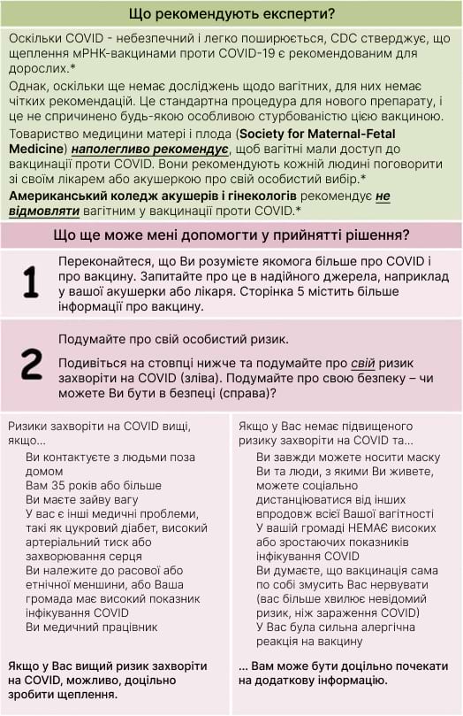 Посібник для вагітних жінок щодо прийняття рішення про вакцинацію проти COVID-19 - Частина 3