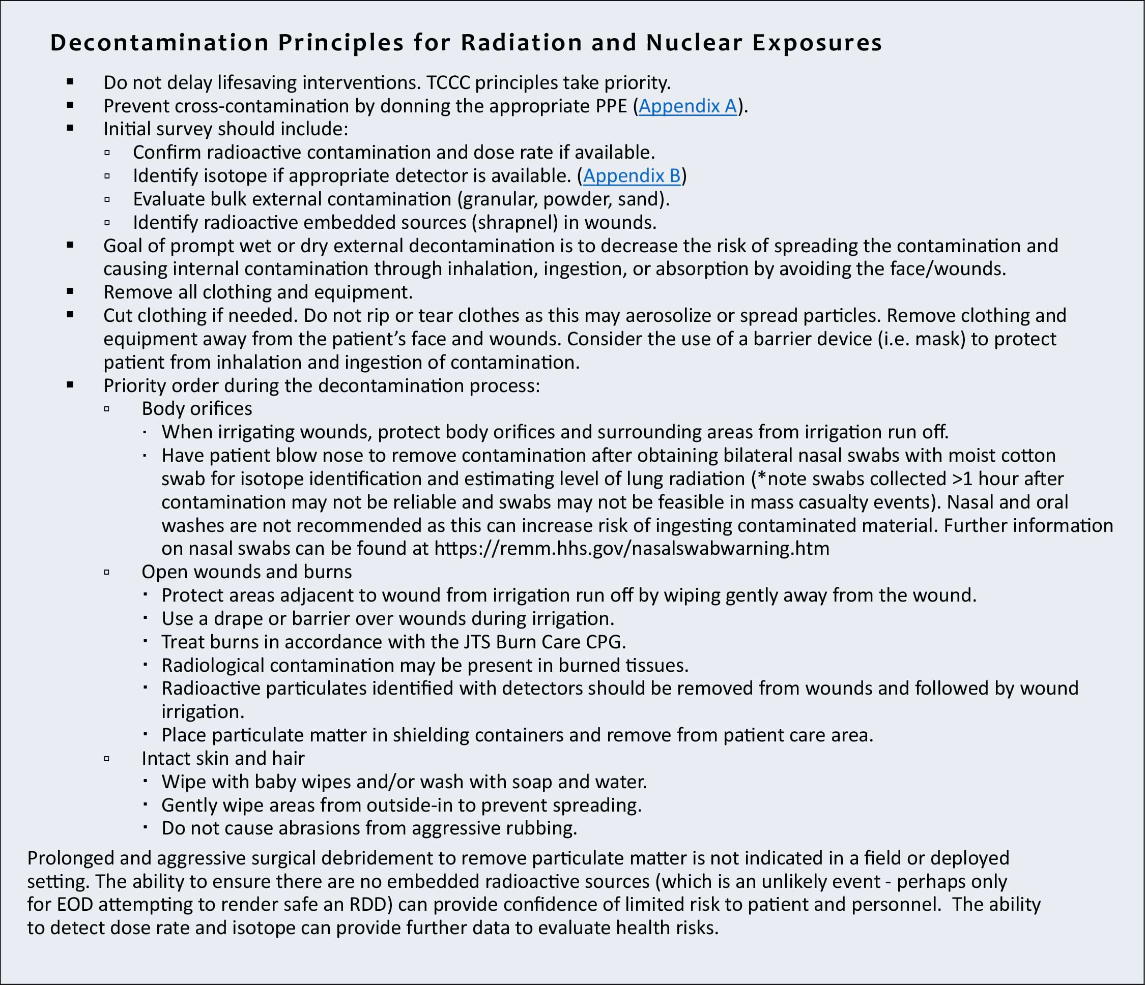 Decontamination principles for radiation and nuclear exposures