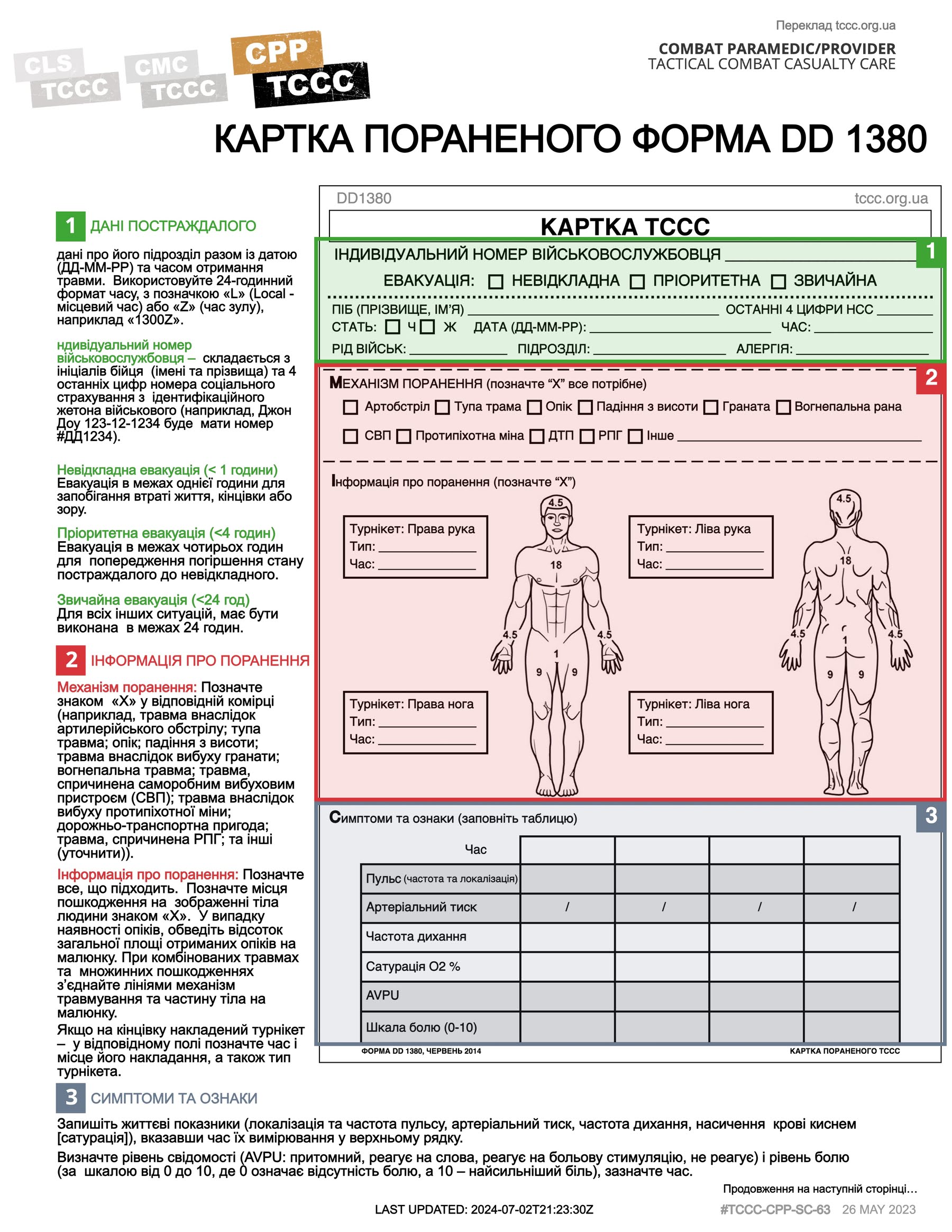 Картка пораненого форма DD 1380, cpp, сторінка 1