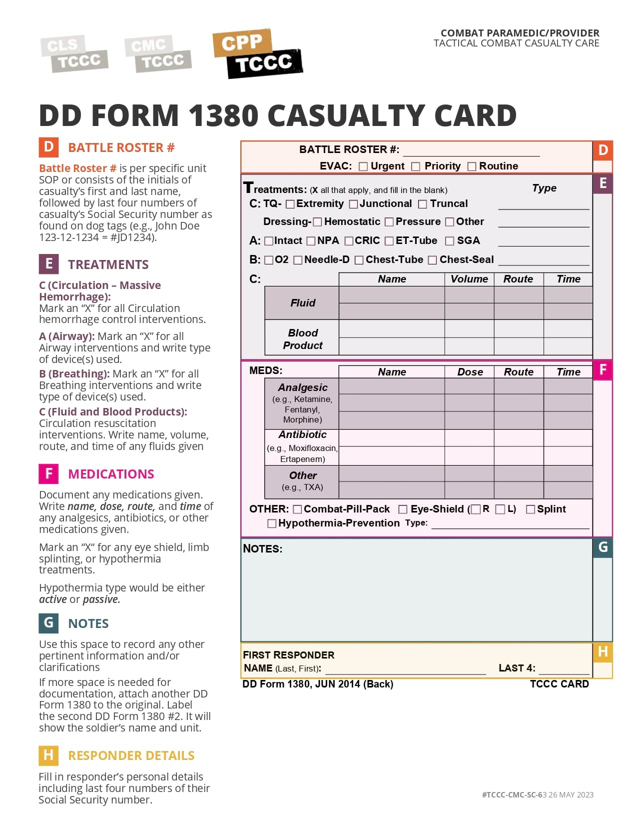 DD Form 1380 (TCCC Card), cpp, page 2