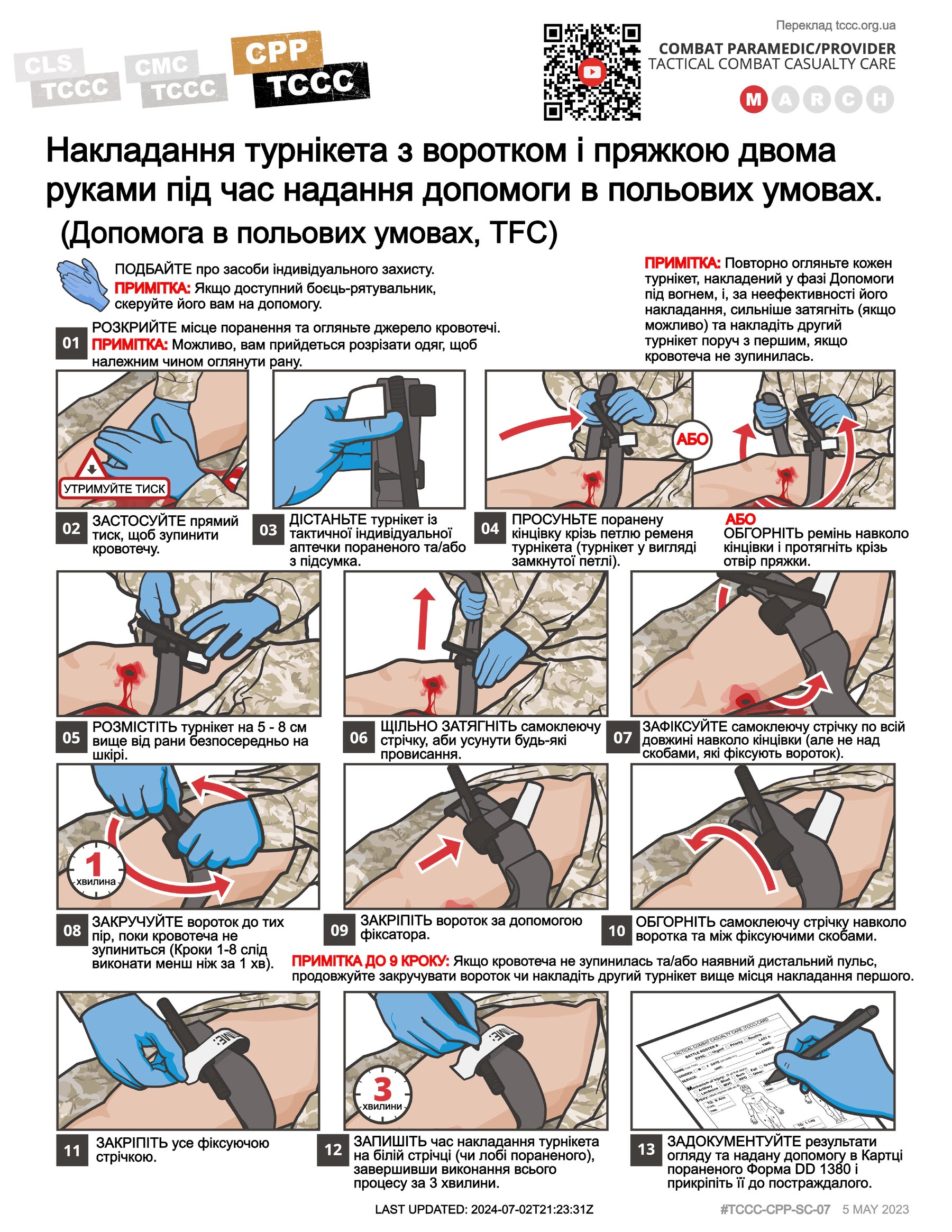 Накладання турнікета з воротком і пряжкою двома руками під час надання допомоги в польових умовах, cpp