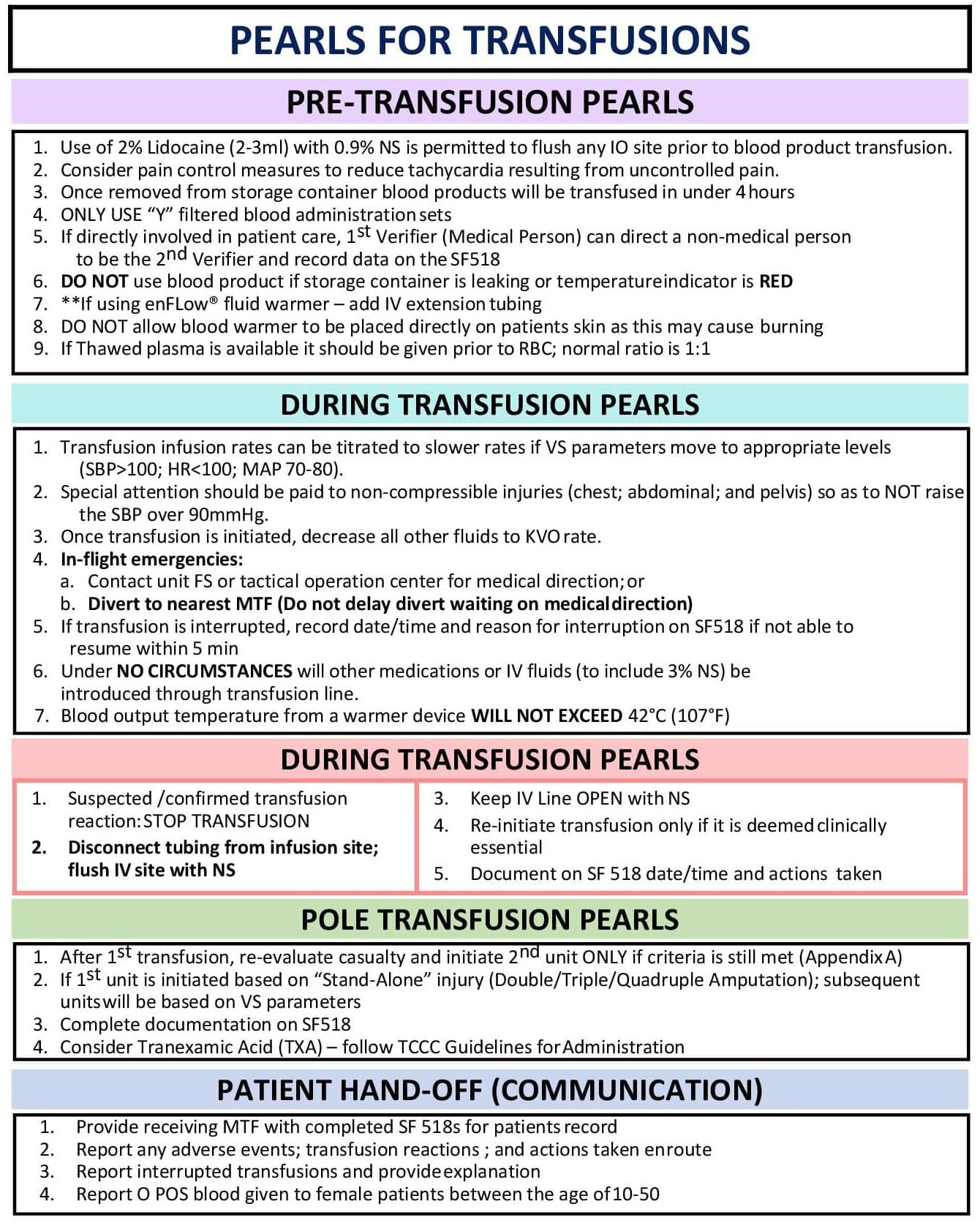 Pearls for Transfusions